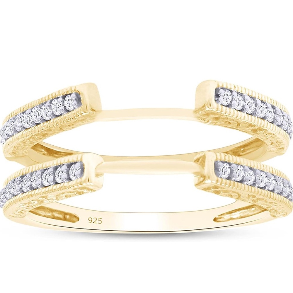 Moissanite Guard Ring in 14K gold plated 925 Sterling Silver